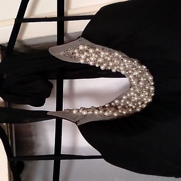 Ruby Rox medium dress black pearl accents halter prom wedding party cocktail - Picture 2 of 3